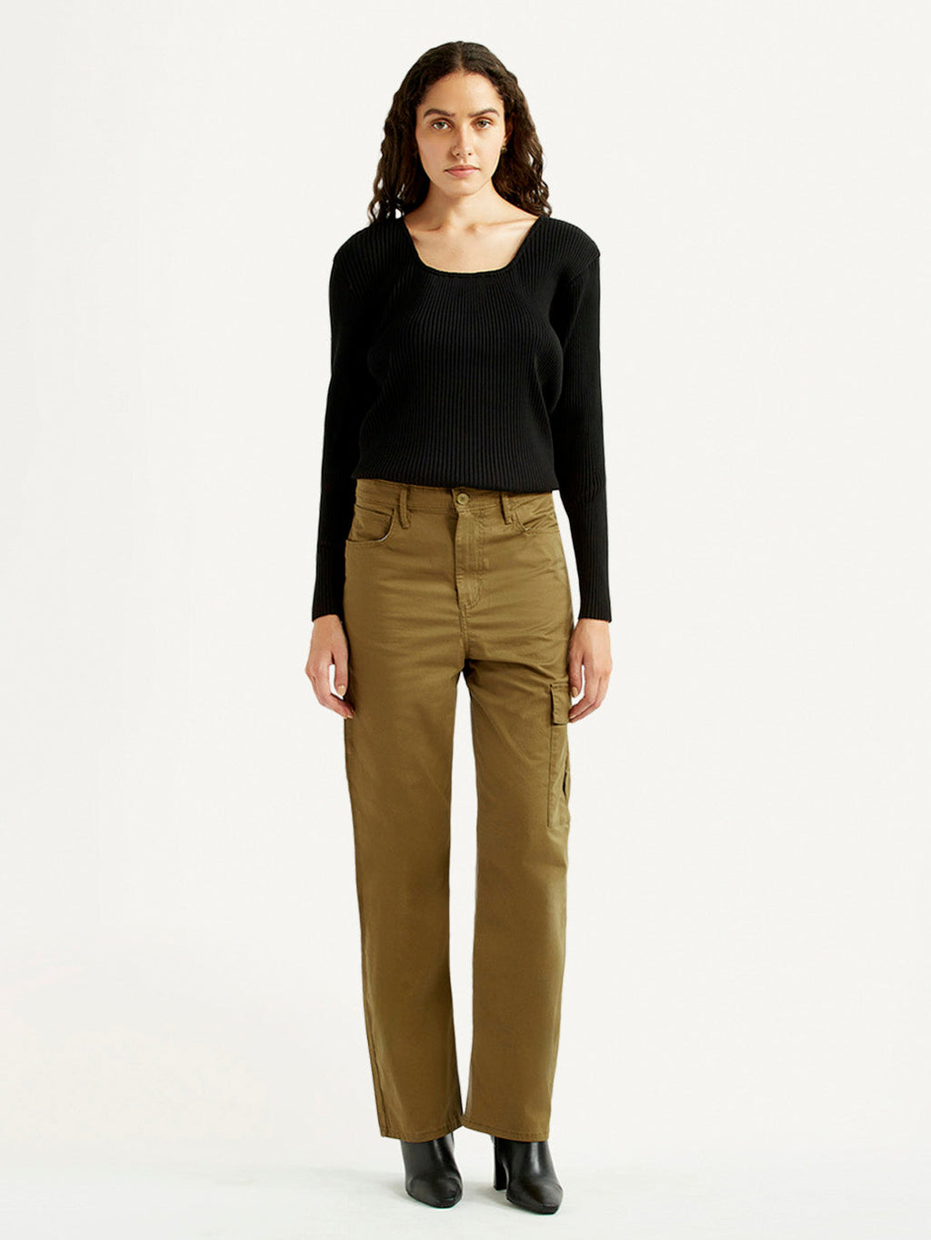 Women's Tan Ribcage Straight Fit High Rise Cargo Trousers