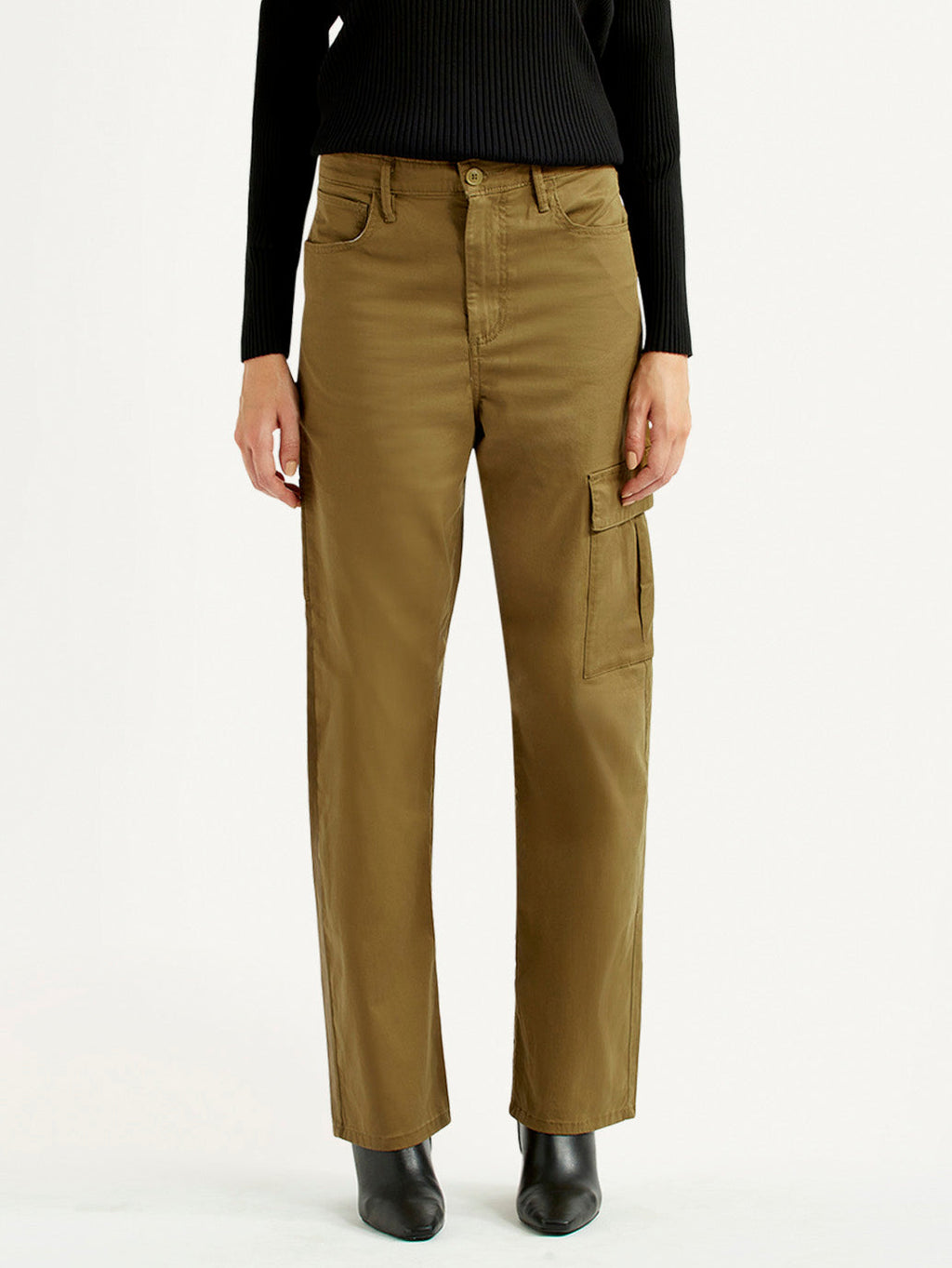 Women's Tan Ribcage Straight Fit High Rise Cargo Trousers