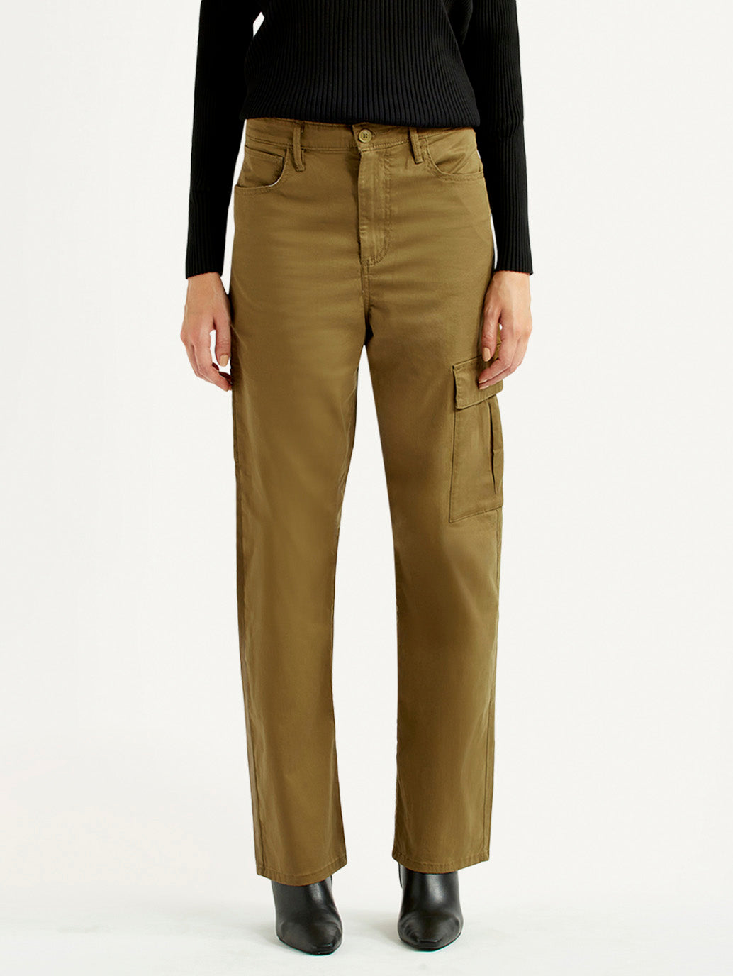 Women's Tan Ribcage Straight Fit High Rise Cargo Trousers