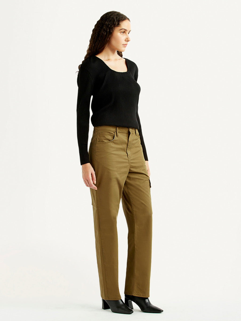 Women's Tan Ribcage Straight Fit High Rise Cargo Trousers
