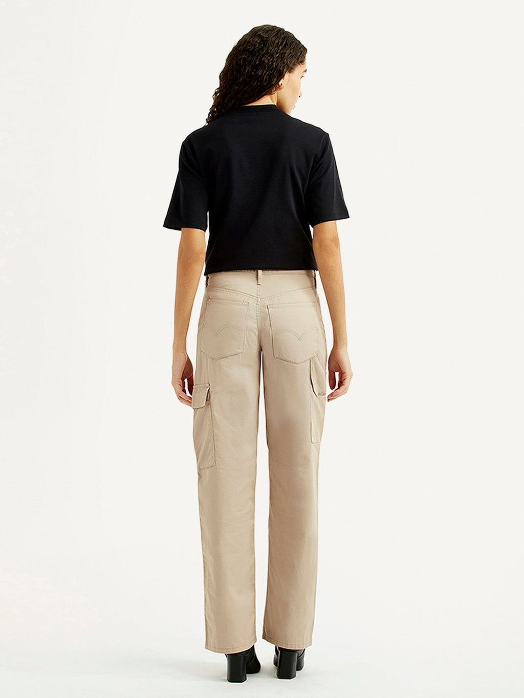 Women's High Rise Beige Ribcage Straight Fit Cargo Trousers