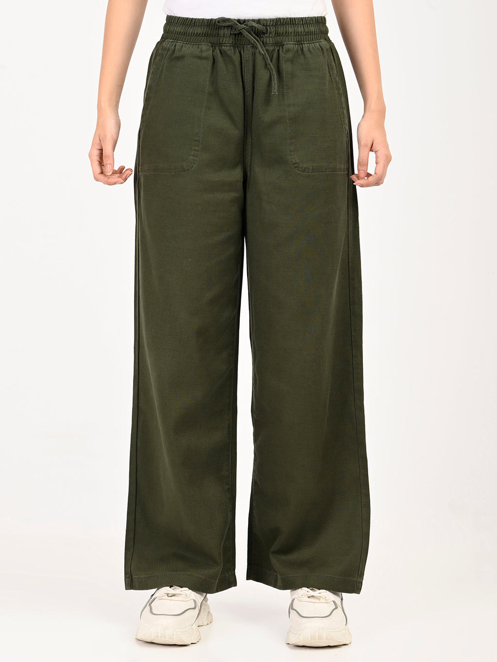 Women's High Rise Olive Regular Fit Parallel Trousers