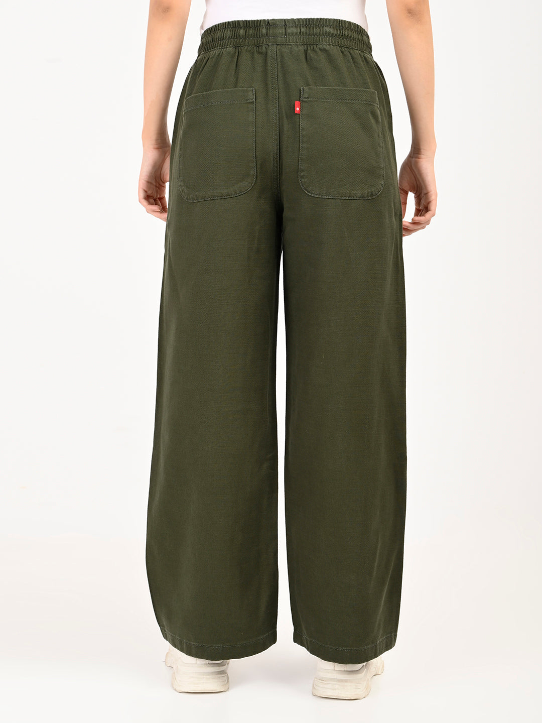 Women's High Rise Olive Regular Fit Parallel Trousers