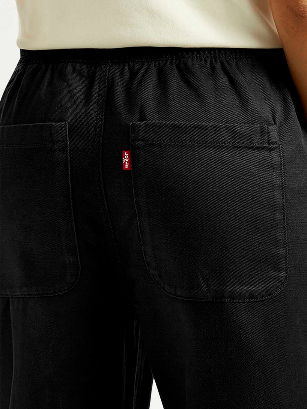 Women's Black Straight Fit Mid Rise Trousers
