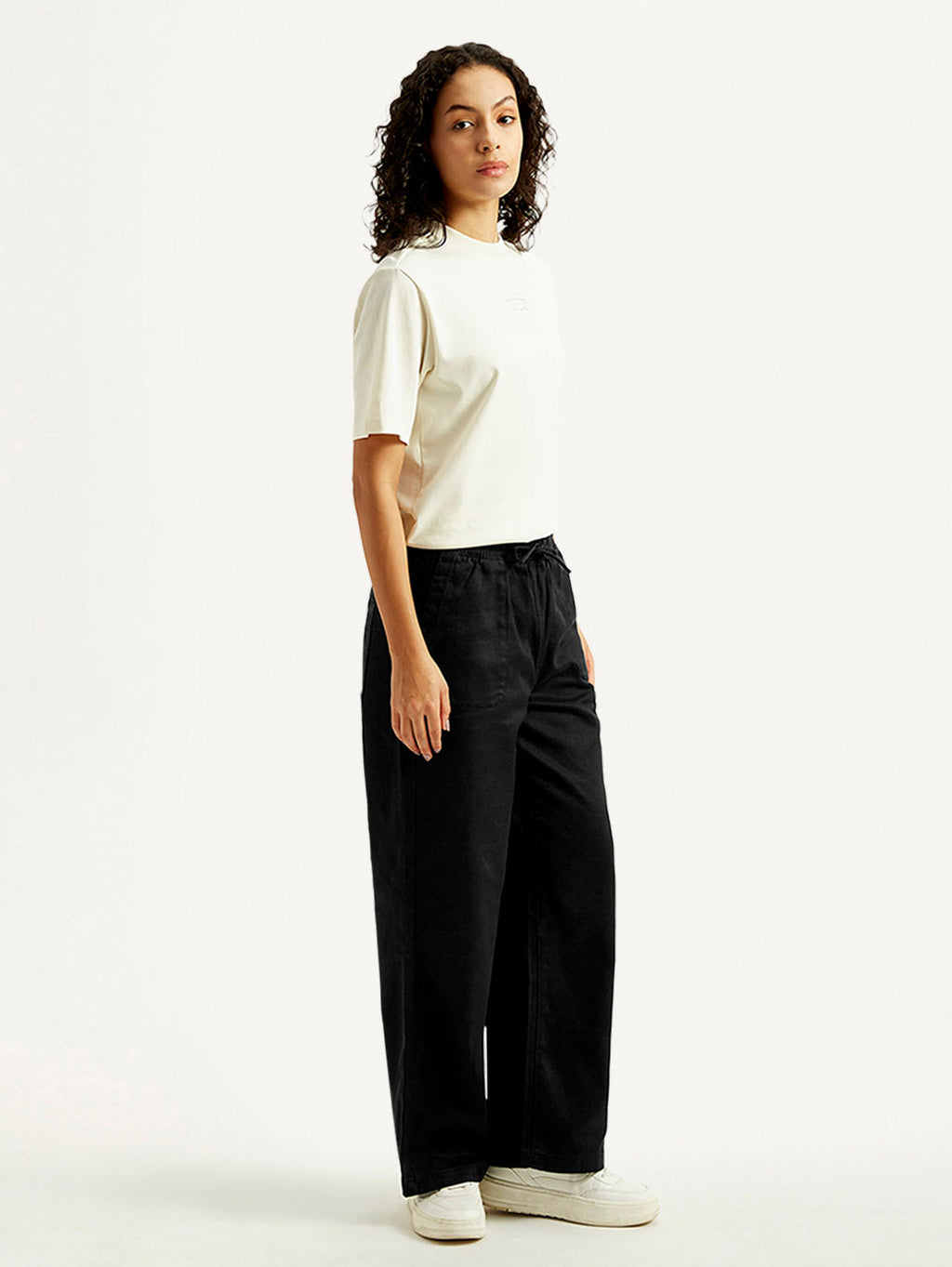 Women's Black Straight Fit Mid Rise Trousers