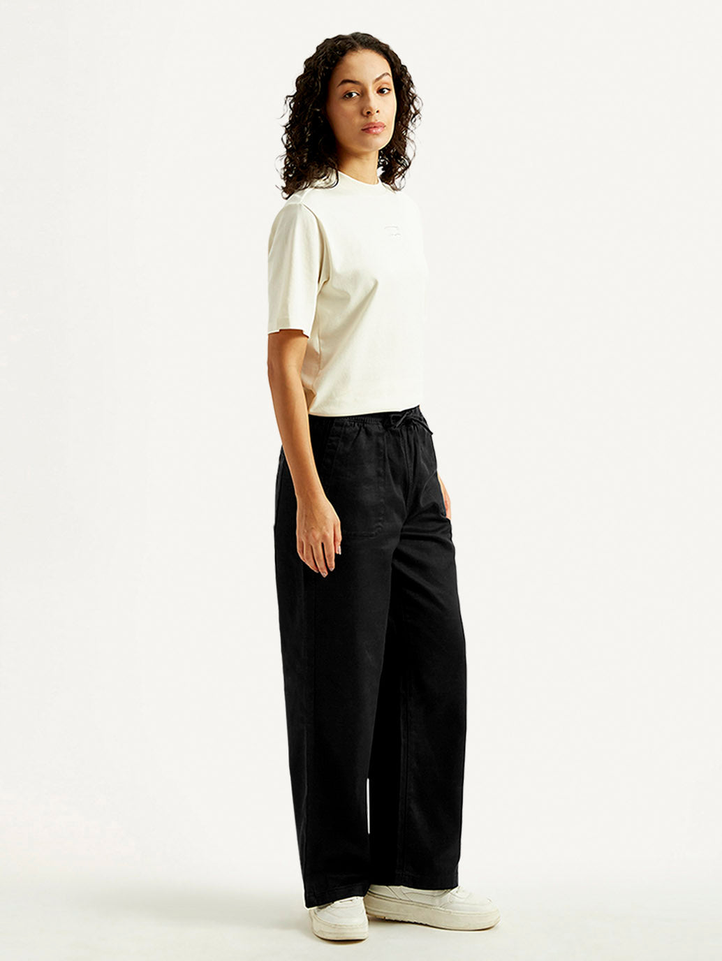 Women's Black Straight Fit Mid Rise Trousers