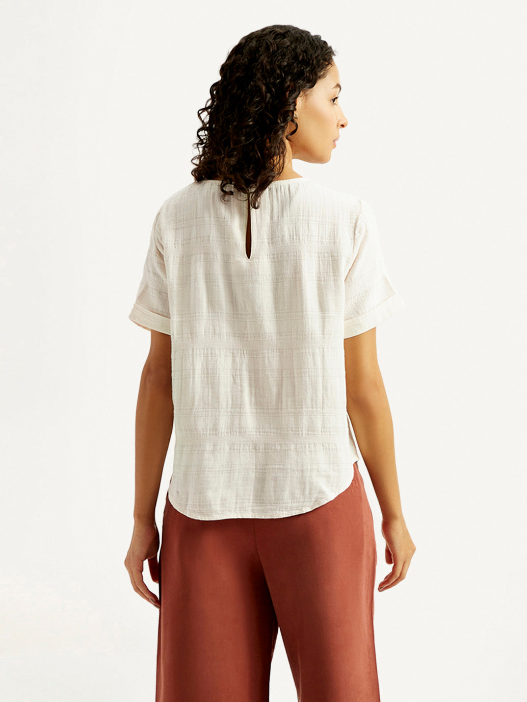 Women's Self Design Off White Round Neck Top
