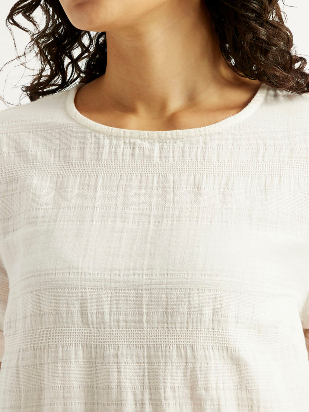 Women's Self Design Off White Round Neck Top