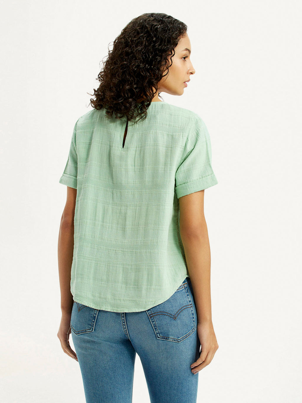 Women's Self Design Light Green Round Neck Top