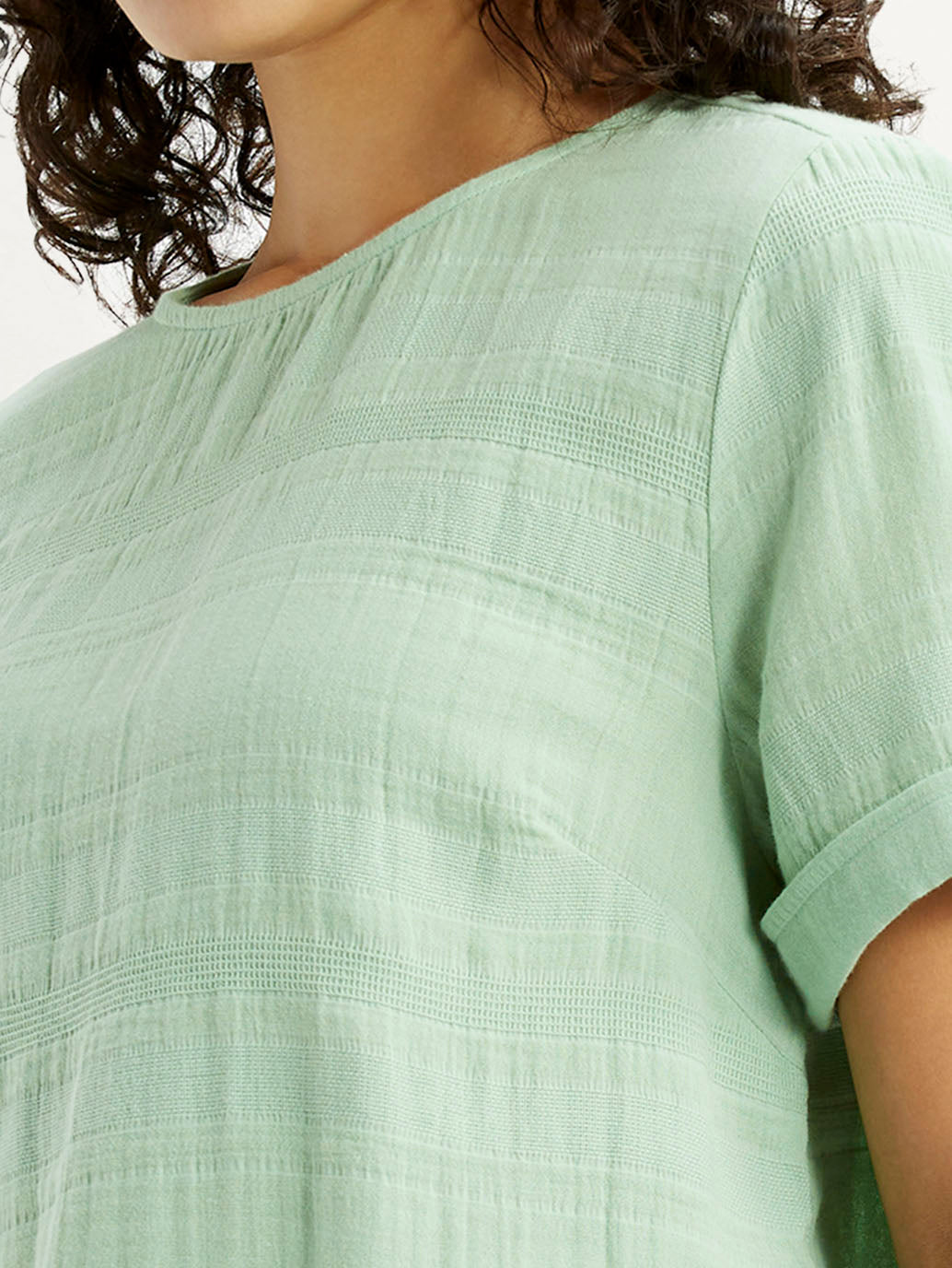 Women's Self Design Light Green Round Neck Top