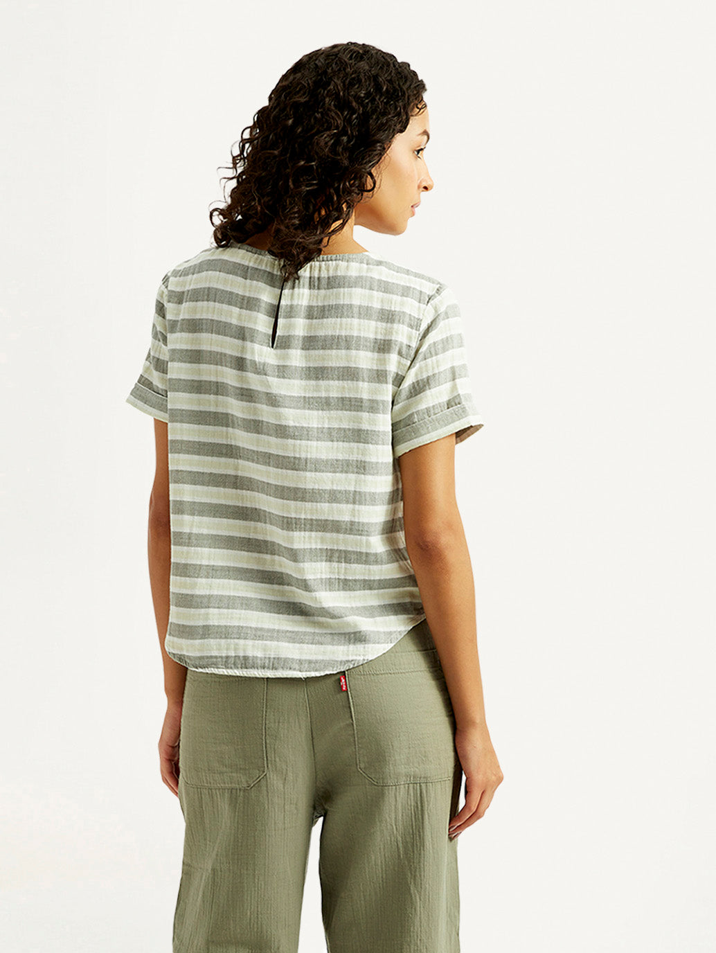 Women's Striped Green Round Neck Top