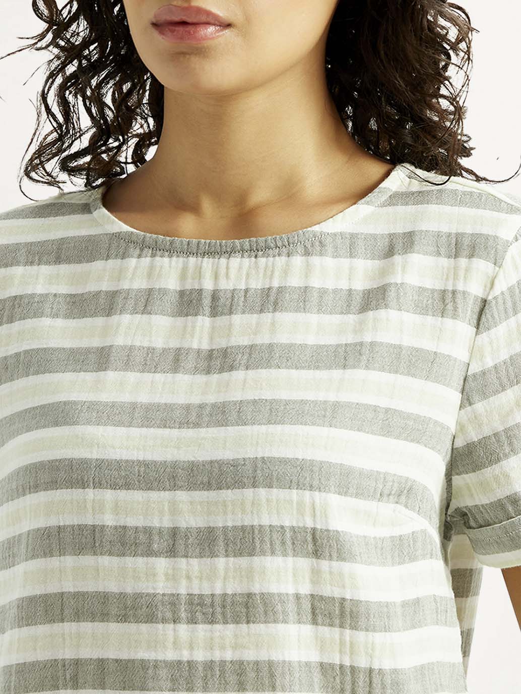 Women's Striped Green Round Neck Top