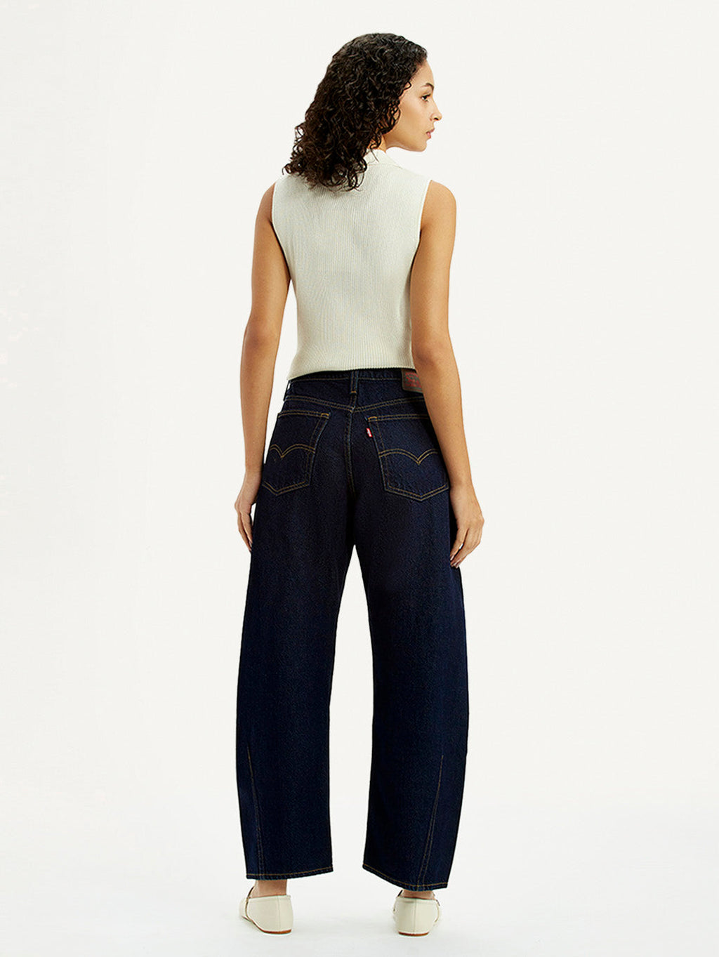 Women's Dark Blue Barrel Loose Fit Mid Rise Jeans