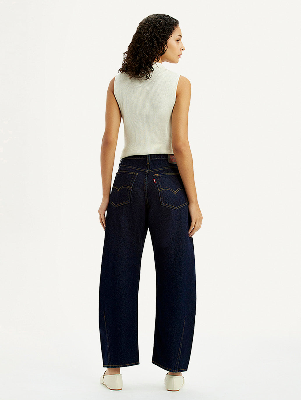 Women's Dark Blue Barrel Loose Fit Mid Rise Jeans