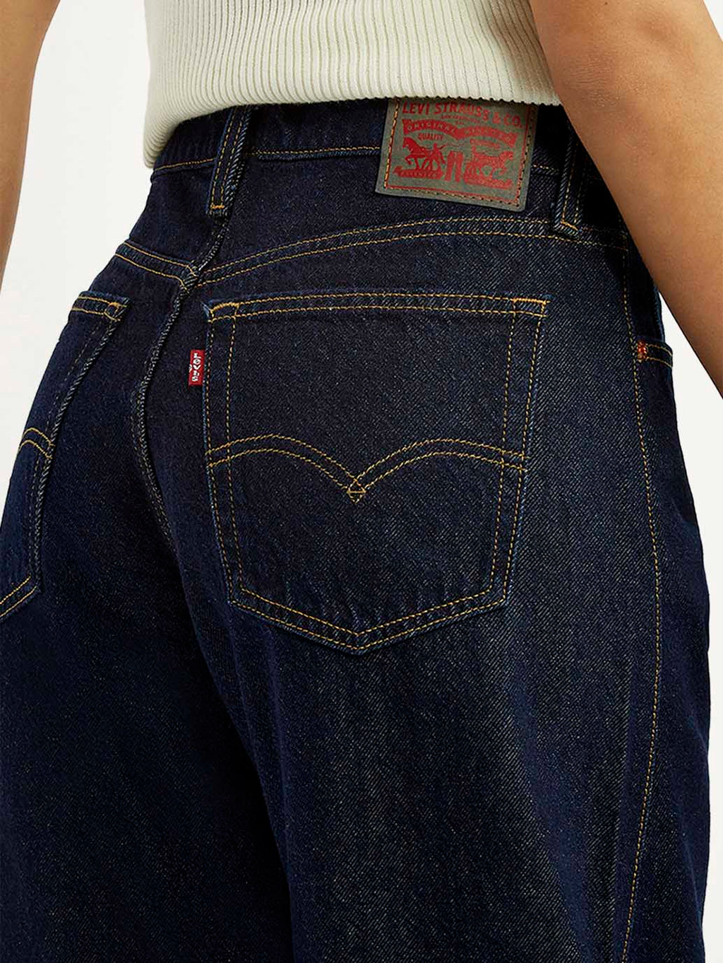 Women's Dark Blue Barrel Loose Fit Mid Rise Jeans