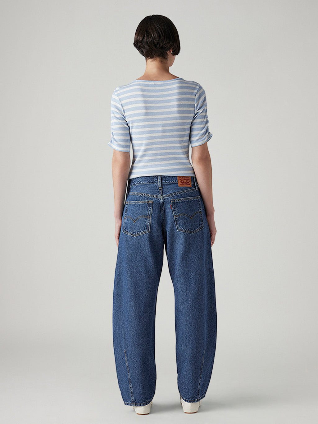 Women's Med Indigo Baggy Dad Barrel Loose Fit Mid Rise Jeans