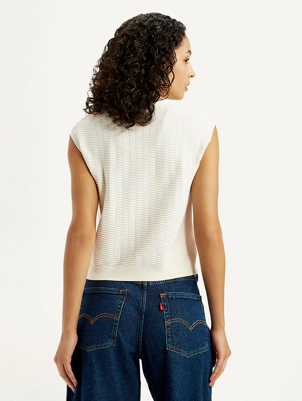 Women's Self Design Off White Crew Neck Top