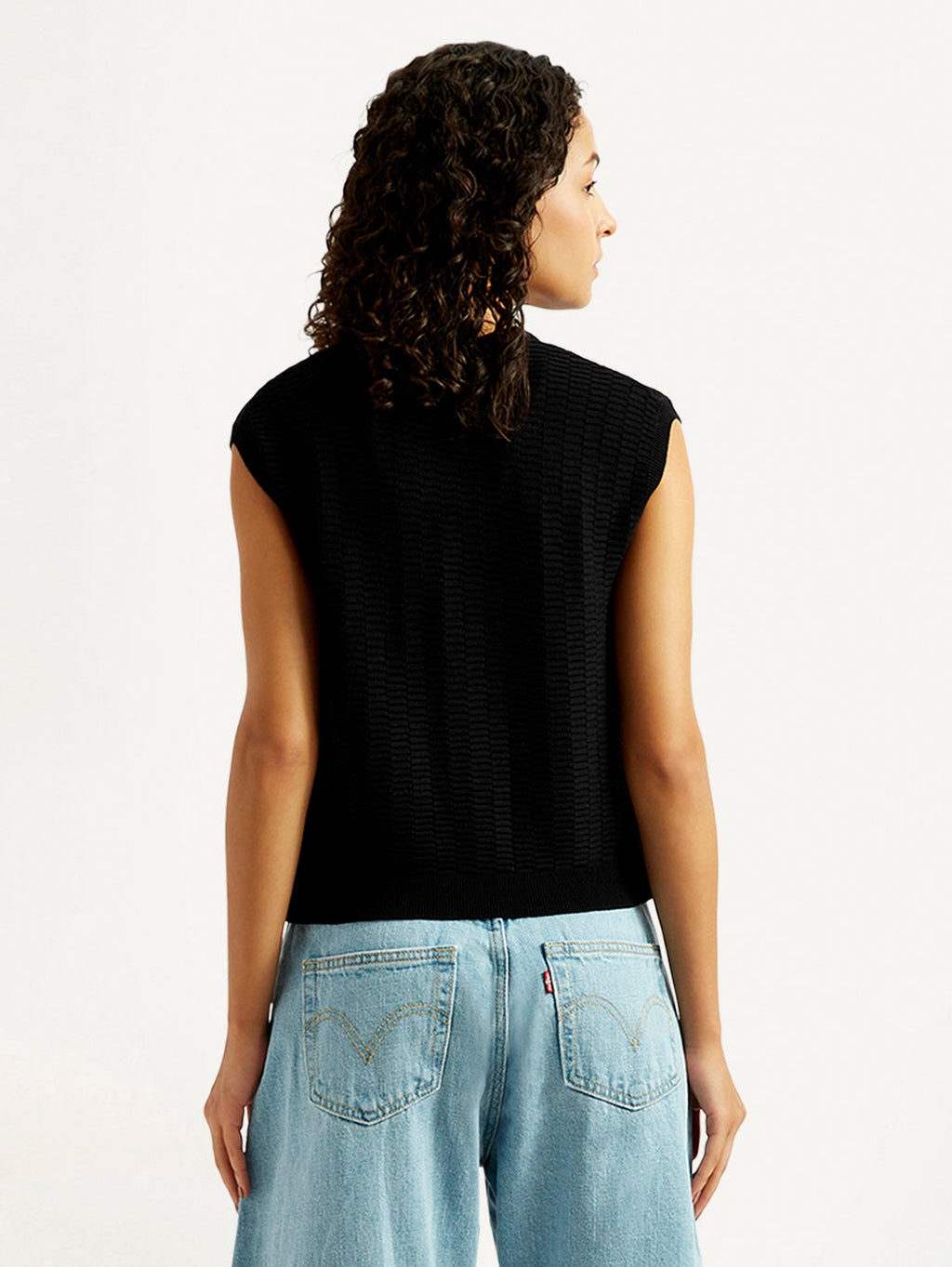 Women's Textured Black Crew Neck Top