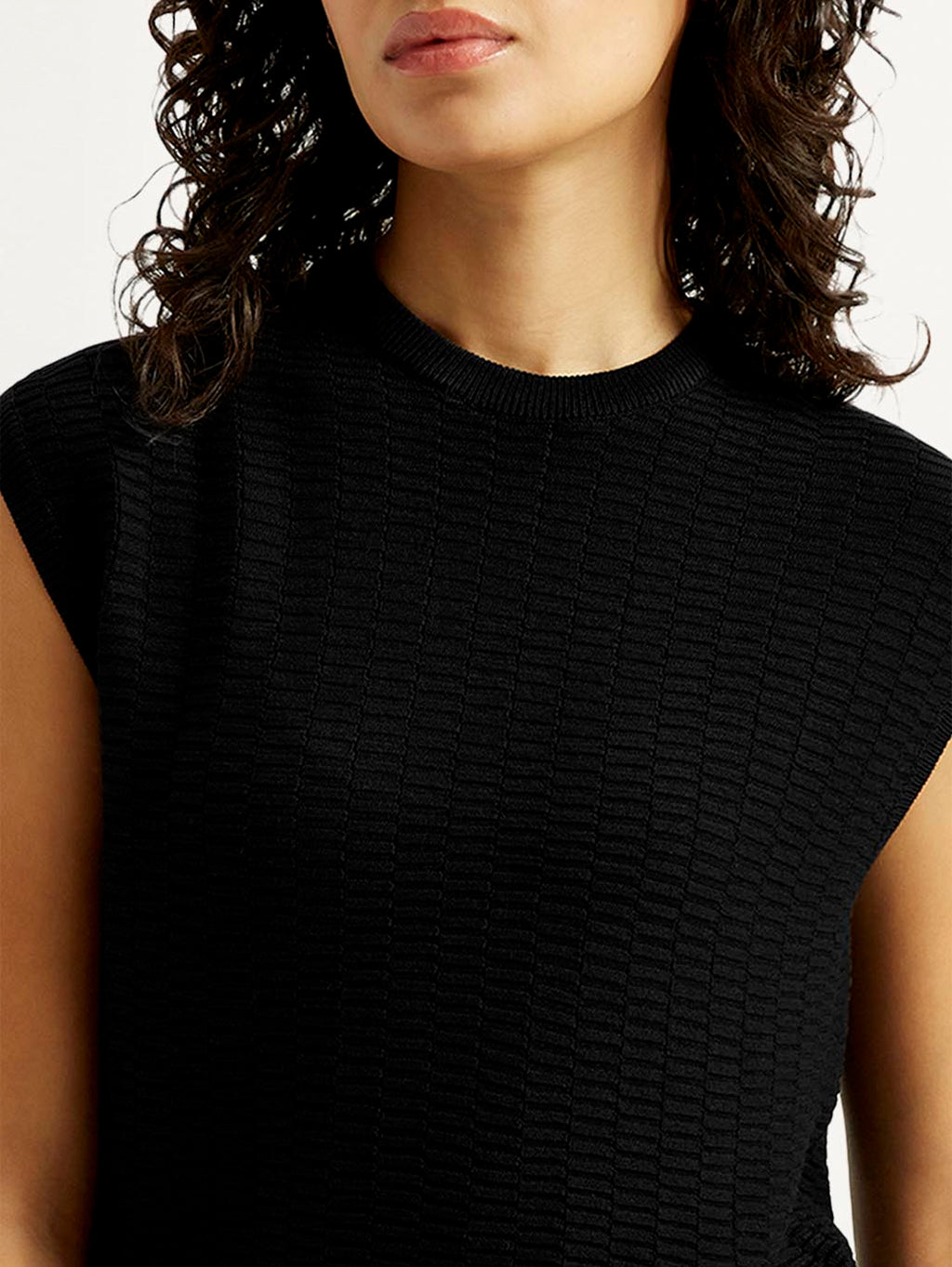 Women's Textured Black Crew Neck Top