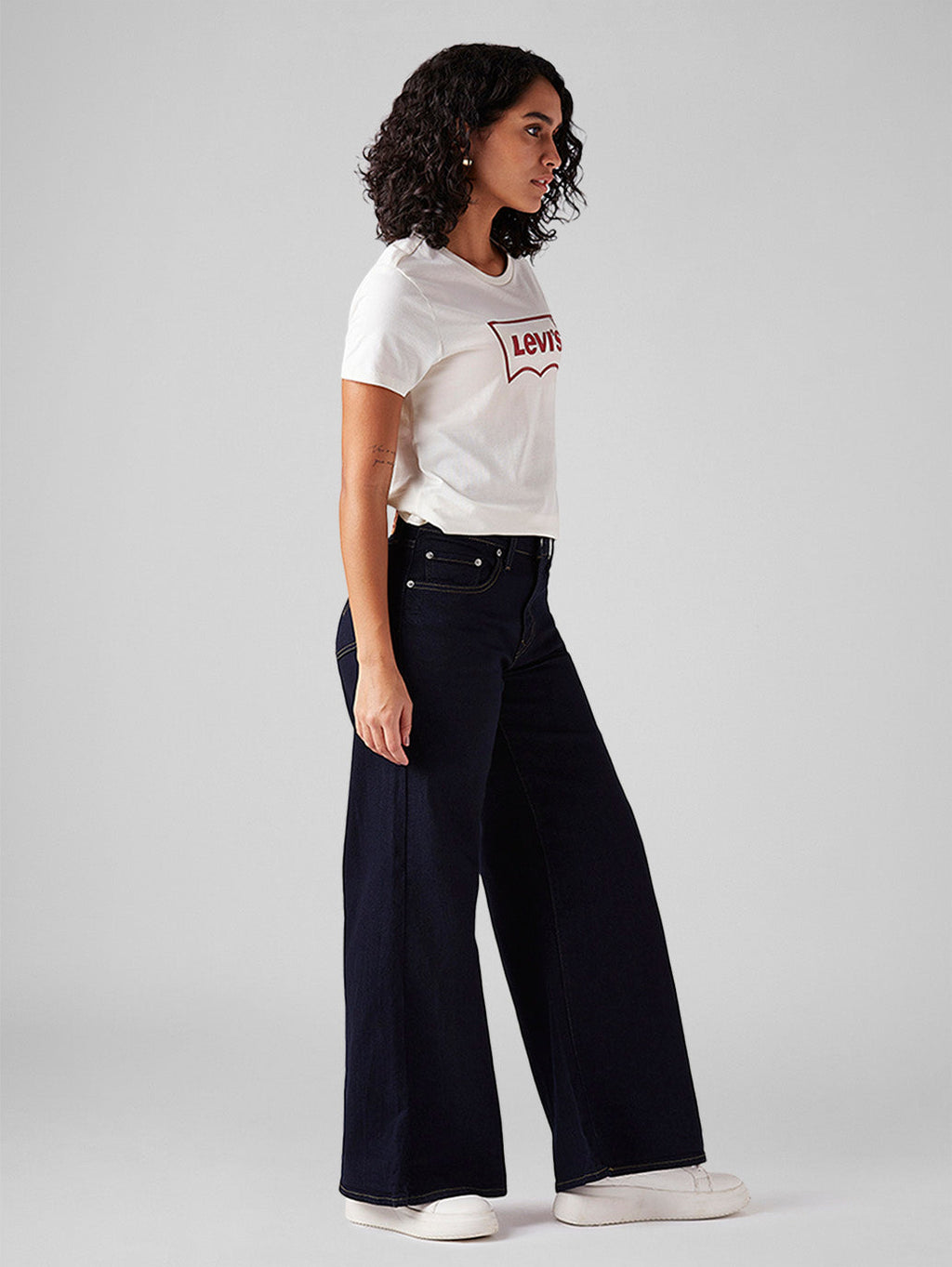 Women's 728 Dark Blue Wide Leg Fit High Rise Jeans