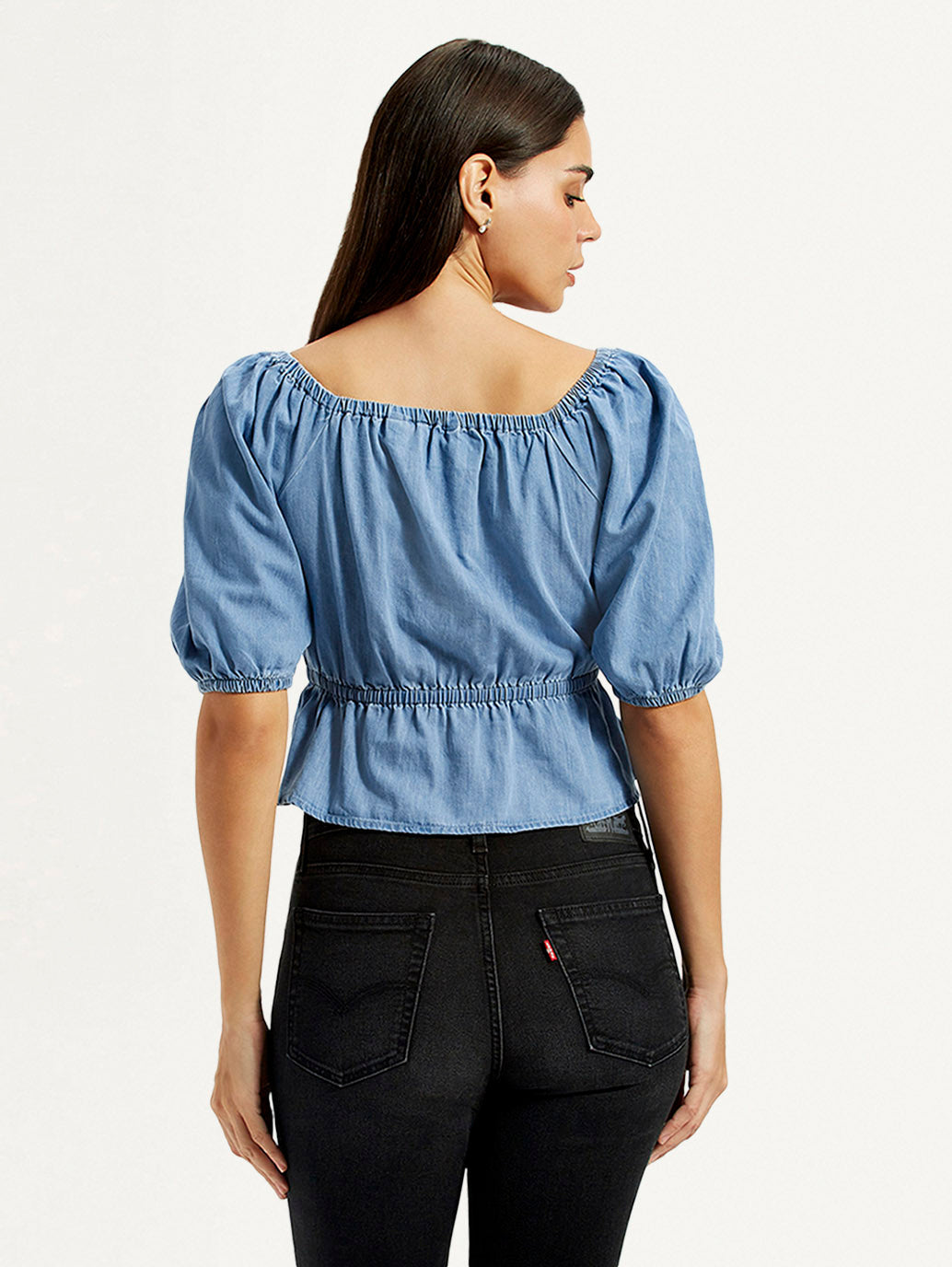 Women's Solid Blue Square Neck Top