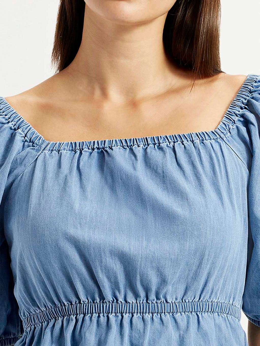 Women's Solid Blue Square Neck Top