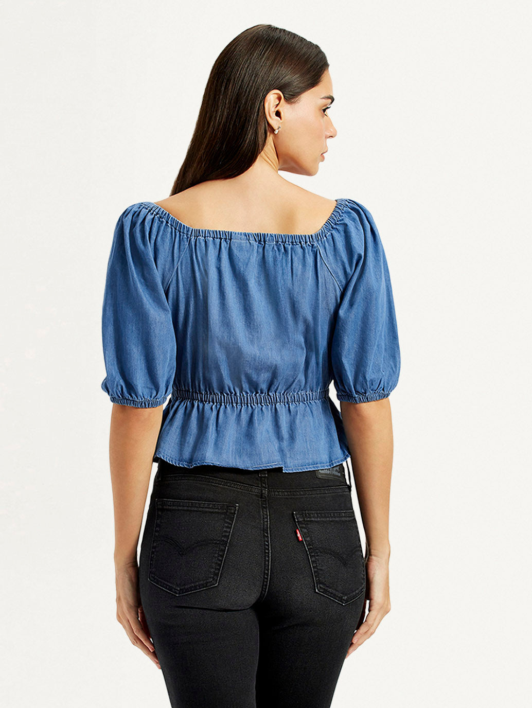 Women's Solid Dark Blue Square Neck Top
