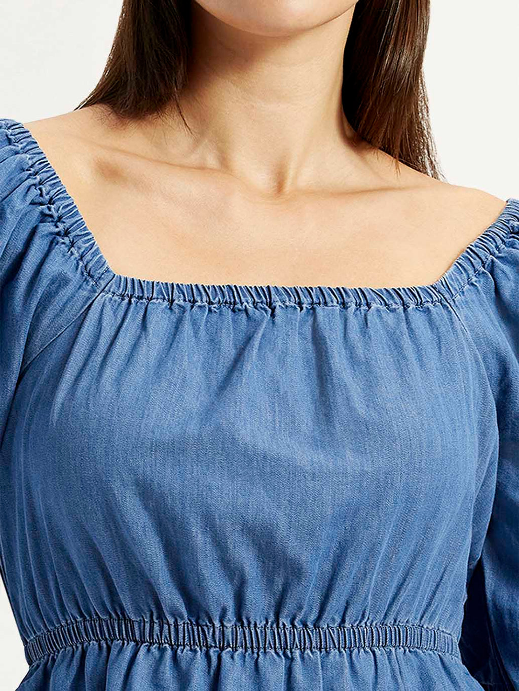 Women's Solid Dark Blue Square Neck Top