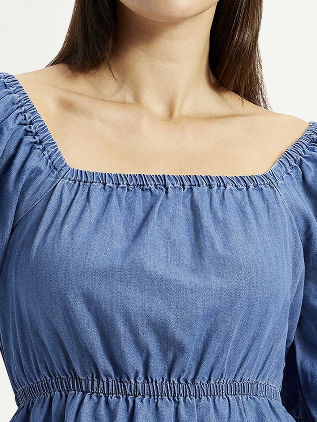 Women's Solid Dark Blue Square Neck Top
