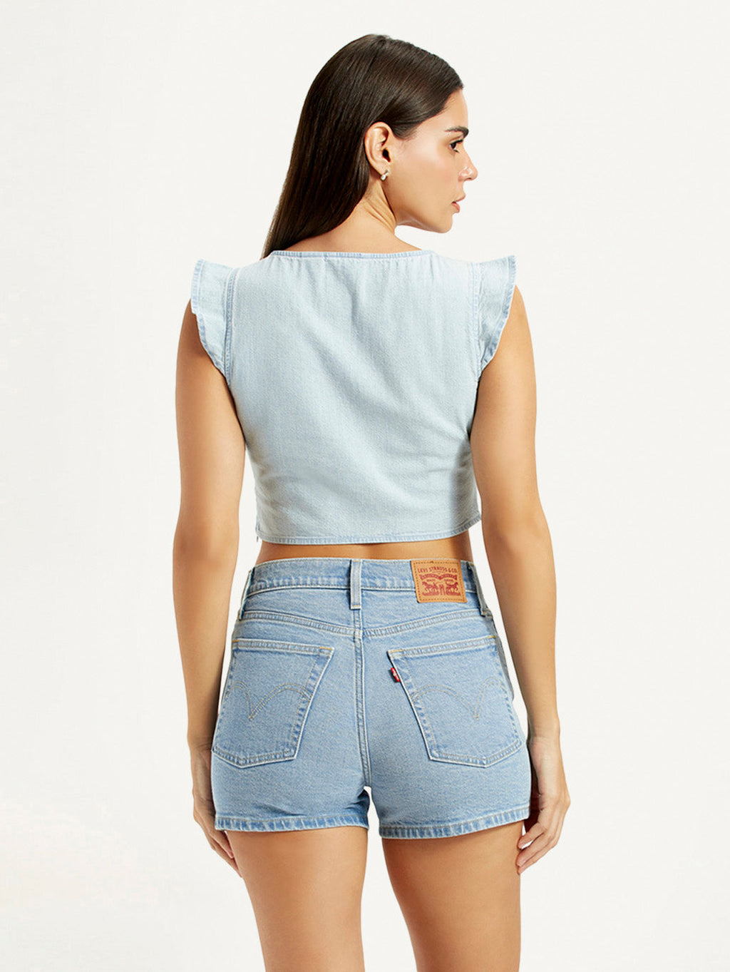 Women's Solid Light-Blue V-Neck Top