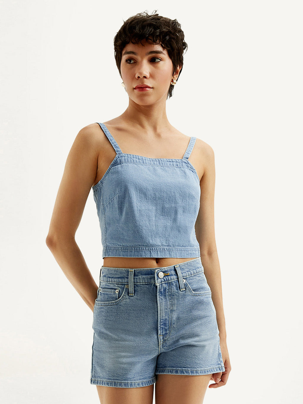 Women's Solid Light Blue Denim Cami Top