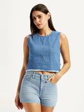 Women's Solid Blue Round Neck Top