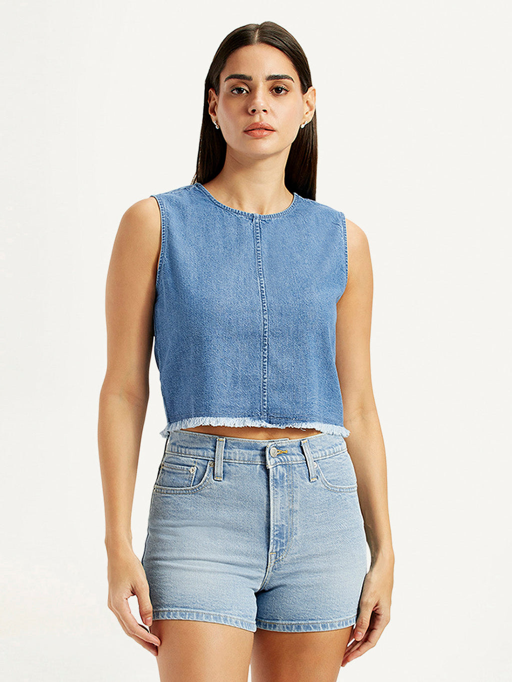 Women's Solid Blue Round Neck Top