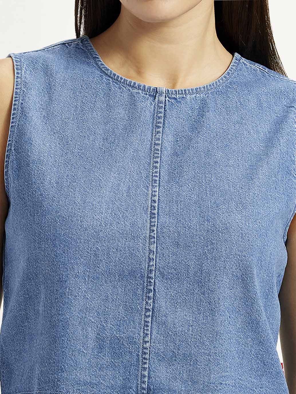 Women's Solid Blue Round Neck Top