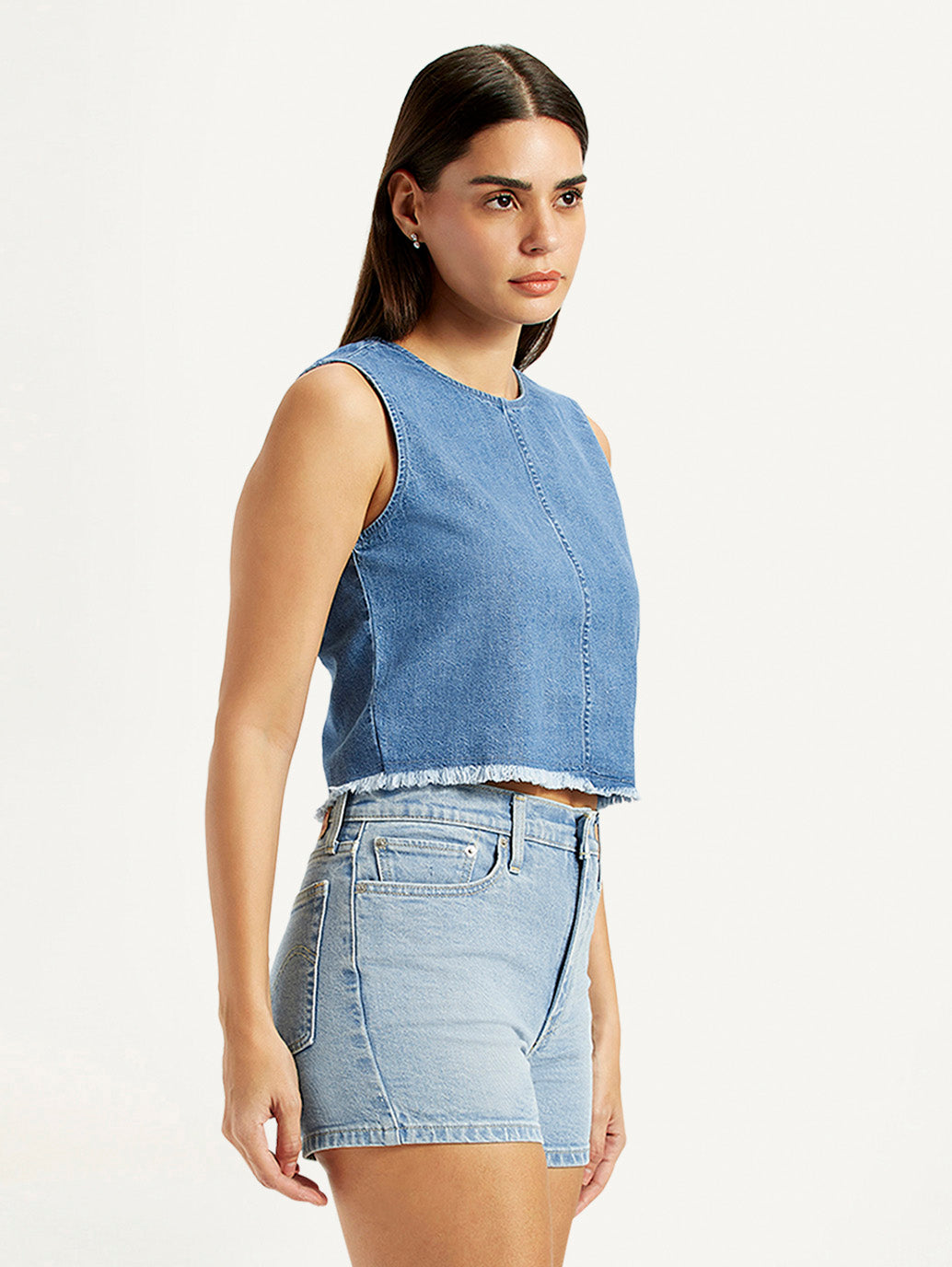 Women's Solid Blue Round Neck Top