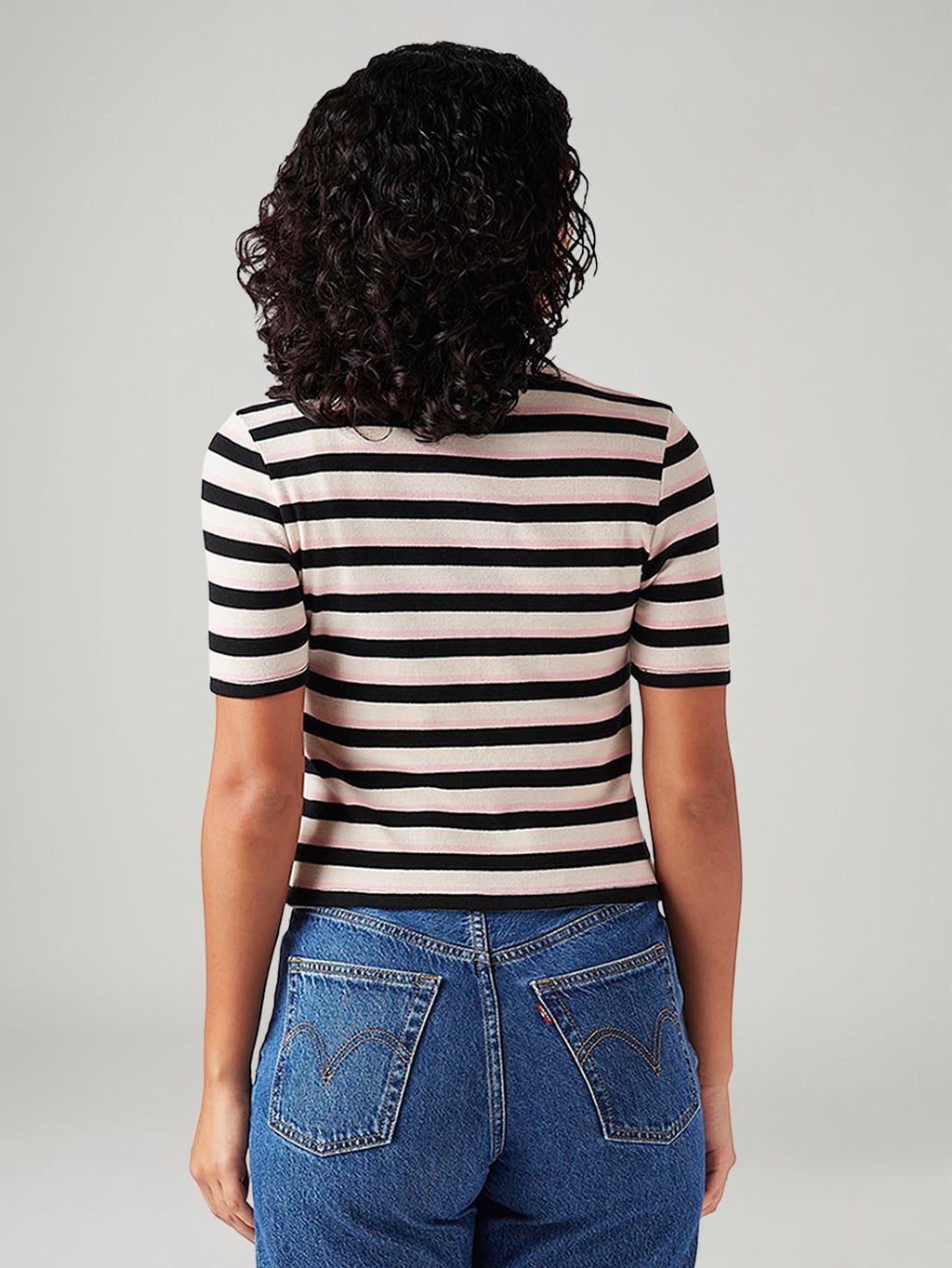 Women's Striped White Slim Fit Polo T-shirt