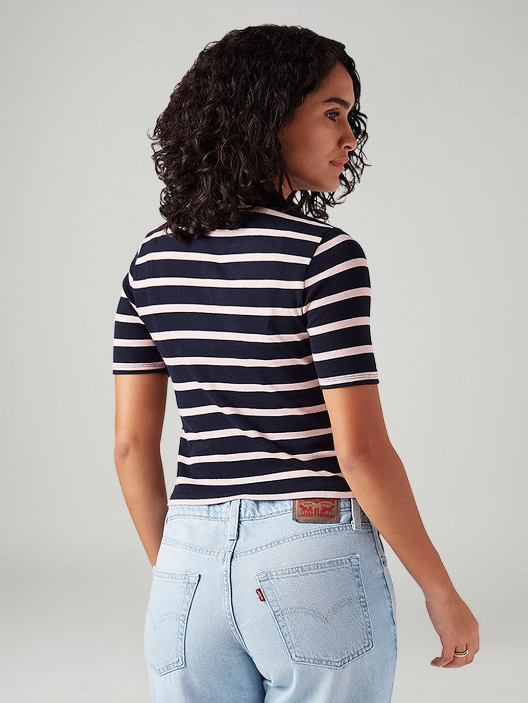 Women's Striped Navy Slim Fit Polo T-shirt