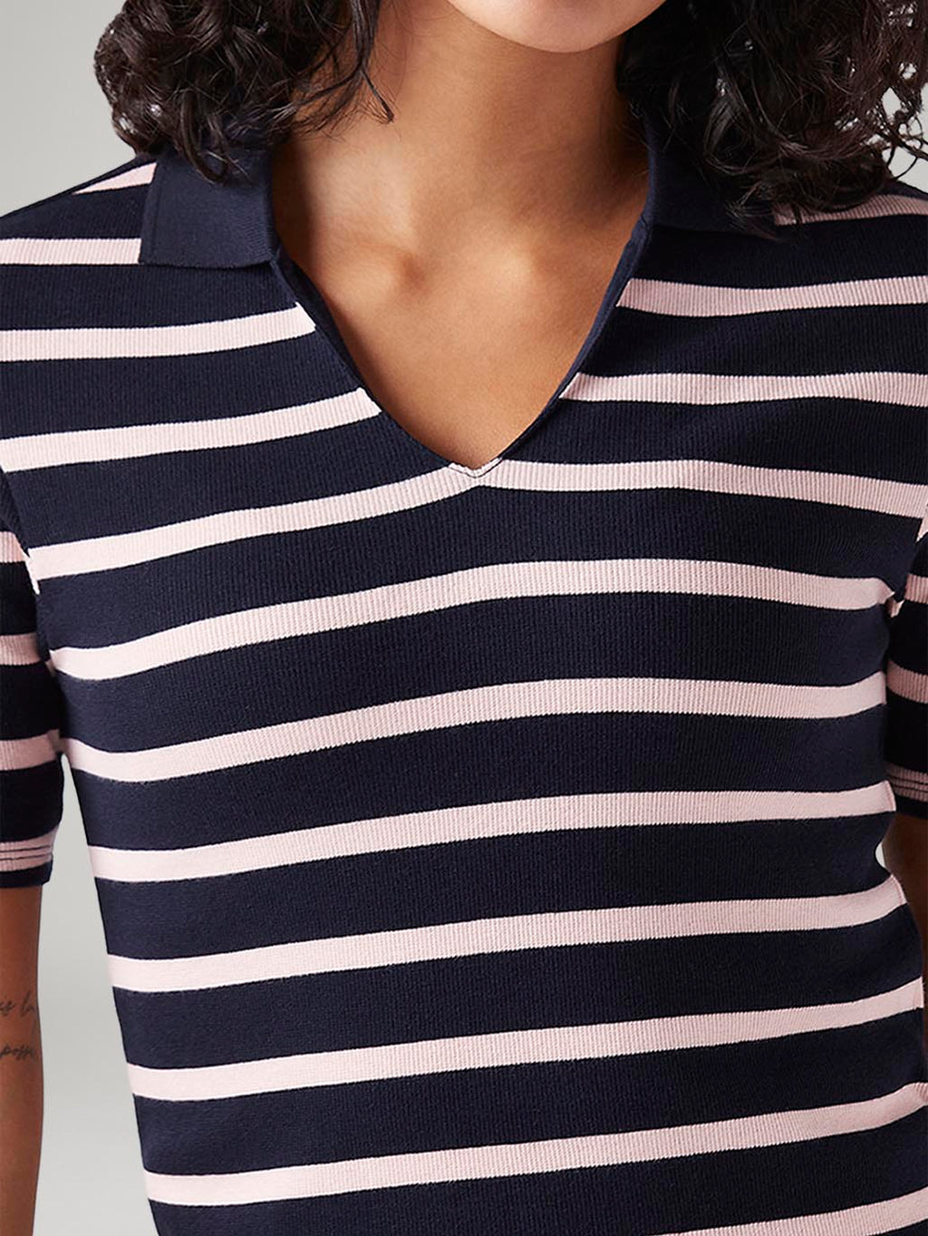 Women's Striped Navy Slim Fit Polo T-shirt