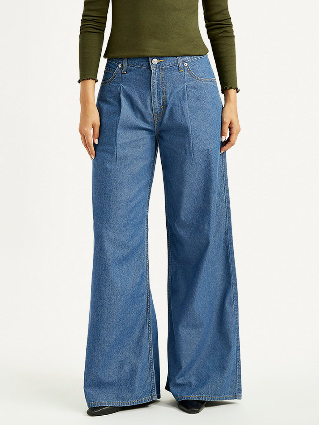 Women's Mid Indigo Baggy Fit High Rise Jeans