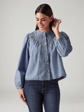 Women's Embroidered Blue Band Neck Top