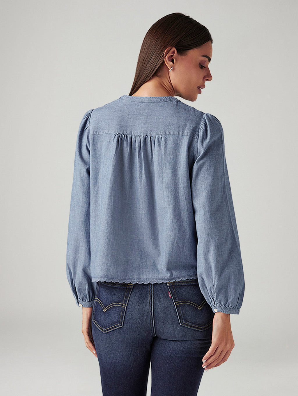 Women's Embroidered Blue Band Neck Top
