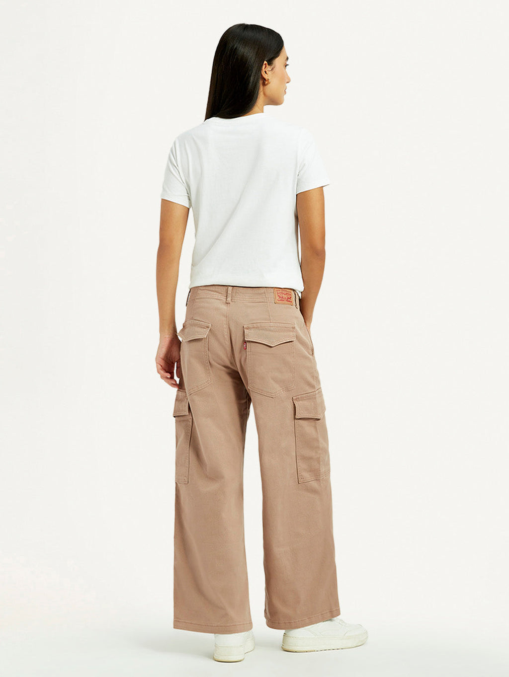 Women's Beige Regular Fit High Rise Cargo Trousers