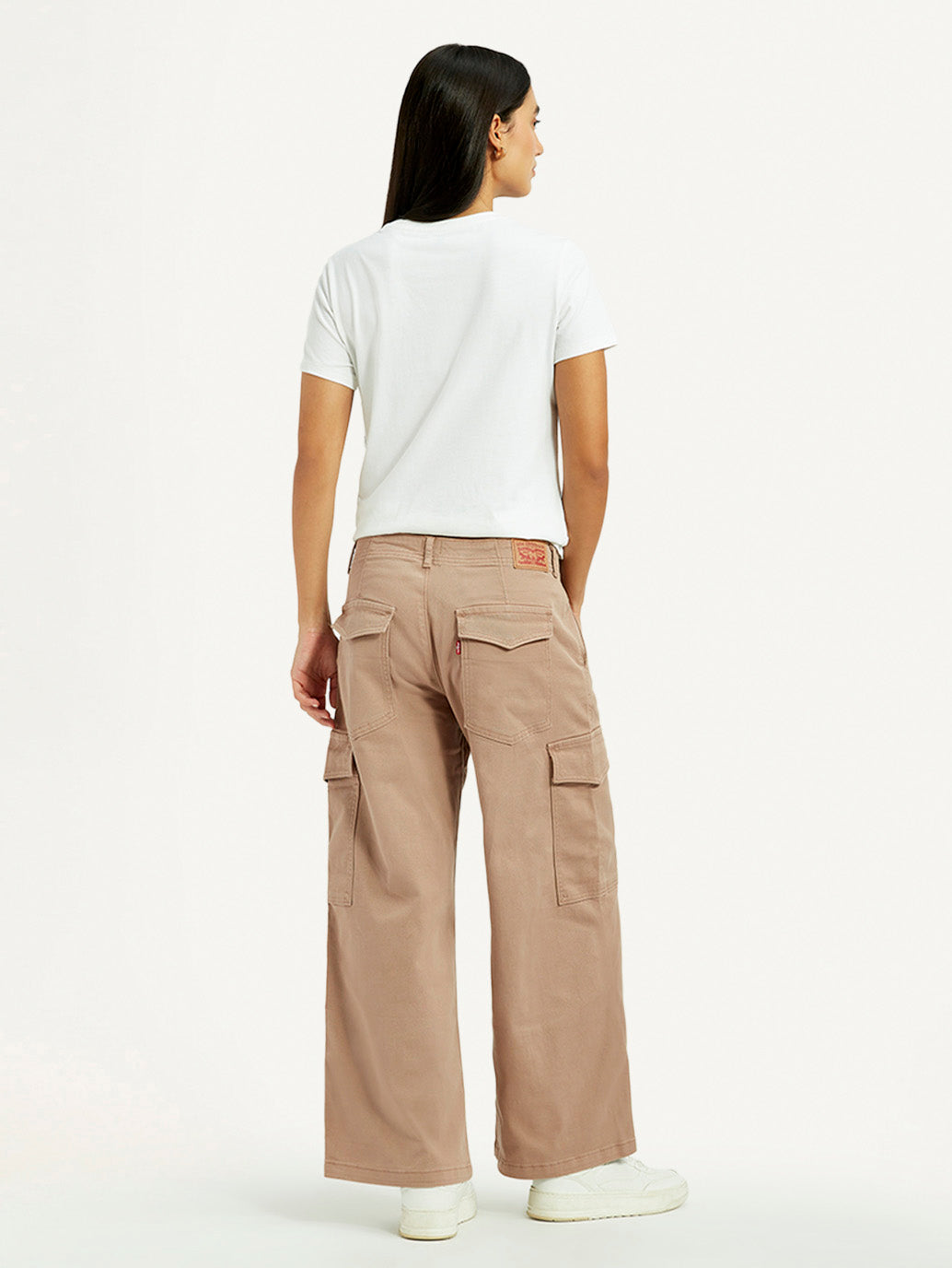 Women's Beige Regular Fit High Rise Cargo Trousers