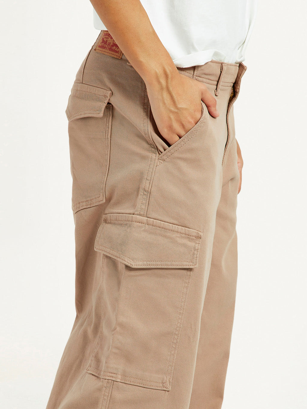 Women's Beige Regular Fit High Rise Cargo Trousers