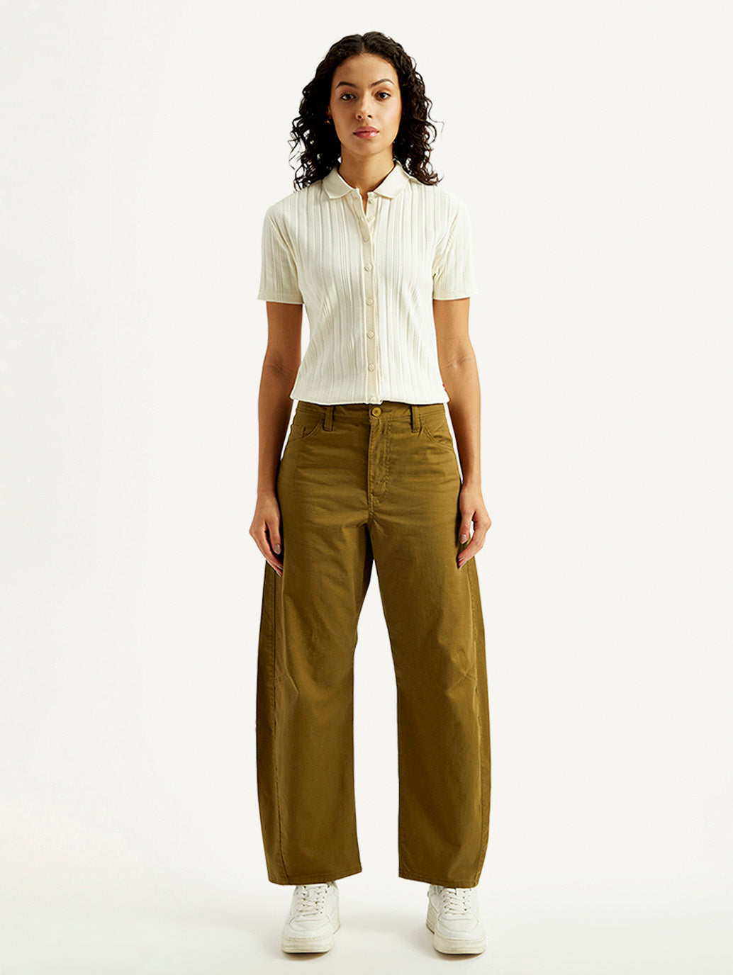 Women's Brown Loose Fit Mid Rise Trousers