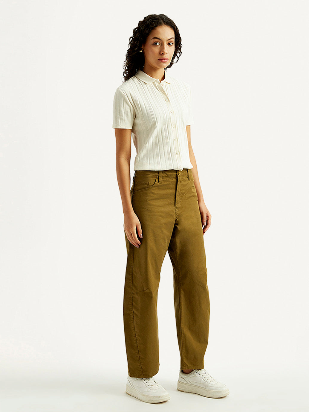 Women's Brown Loose Fit Mid Rise Trousers
