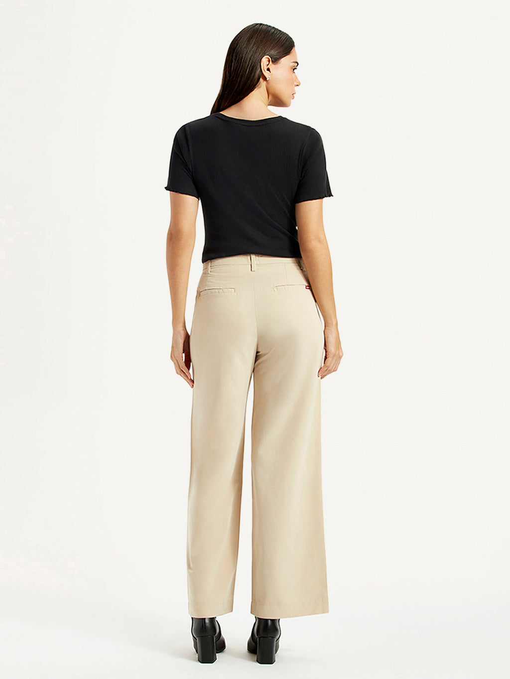 Women's Beige Wide Leg Fit High Rise Trousers