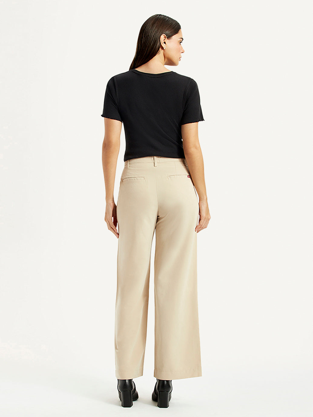 Women's Beige Wide Leg Fit High Rise Trousers