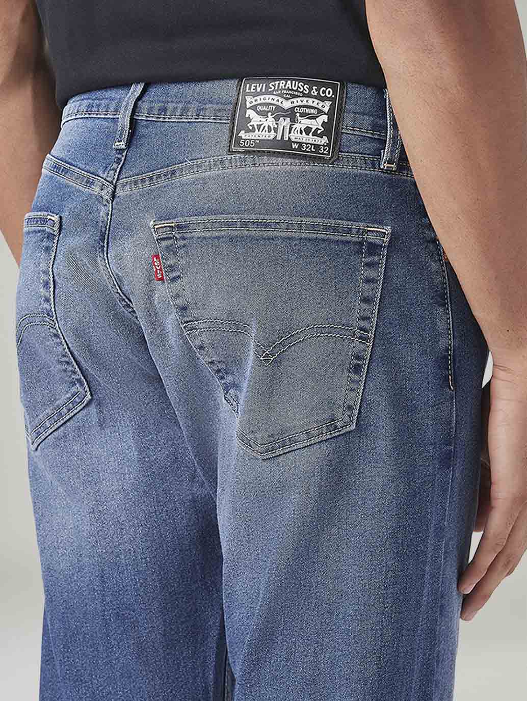 Men's 505 Med Indigo Straight Fit Mid Rise Jeans