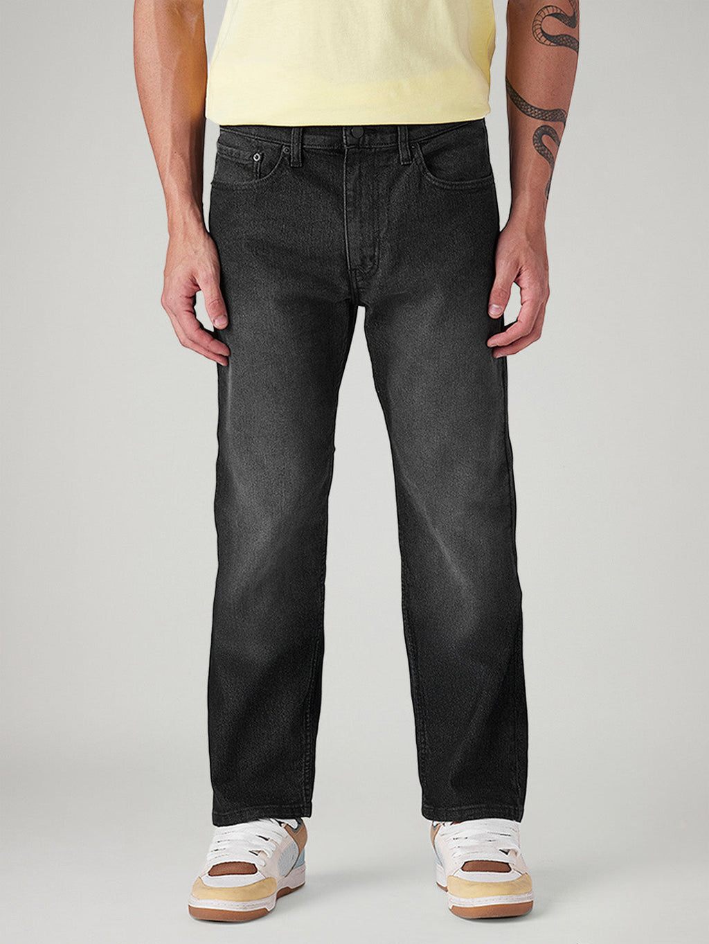 Men's 505 Black Straight Fit Mid Rise Jeans